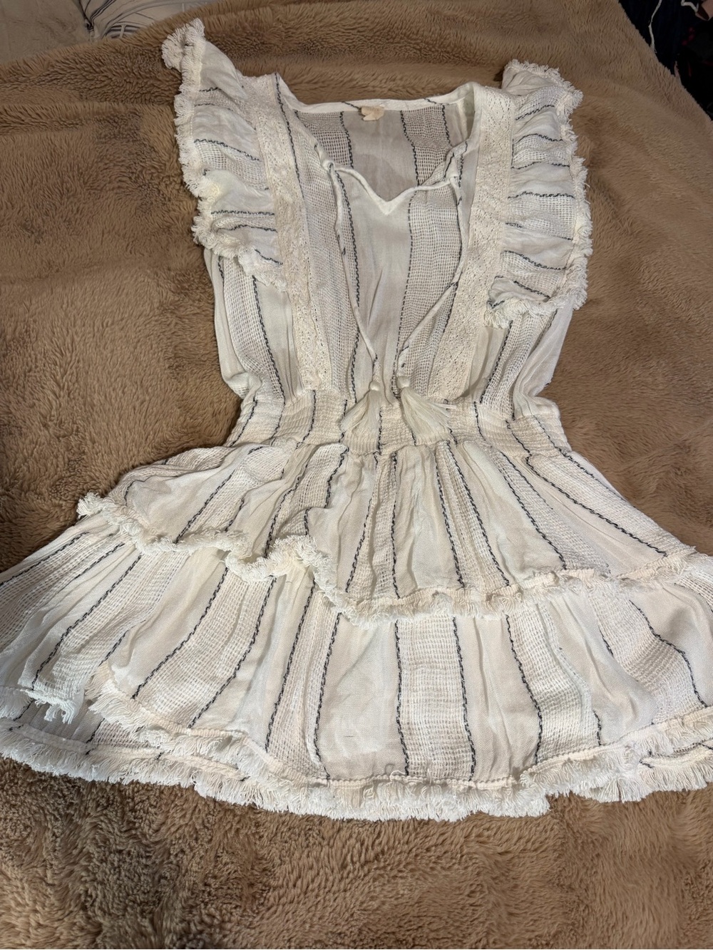 Surf Gypsy White Mini Dress with Black Stripe Detail